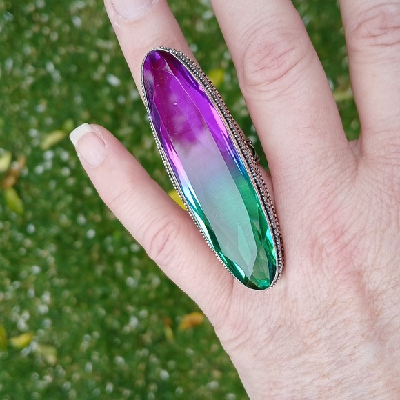 New Oversized Bi-Color Tourmaline 925 Silver Statement Ring. - Picture 12 of 16